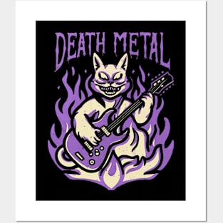 Death Metal Satanic Baphomet Cat playing guitar Posters and Art